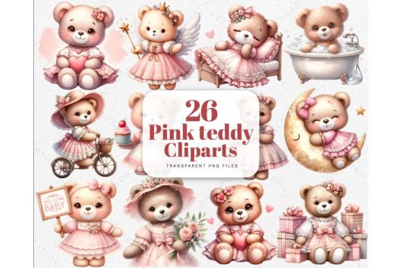 Download Watercolor Pink Love Teddy Bear Cliparts - Premium Bundle